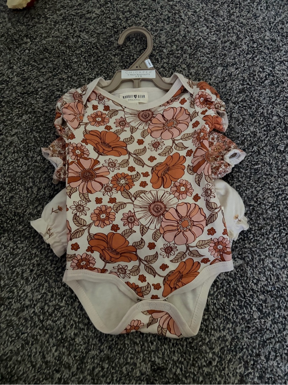 Floral Ruffle-Sleeve Baby One-Piece in Ivory and Peach